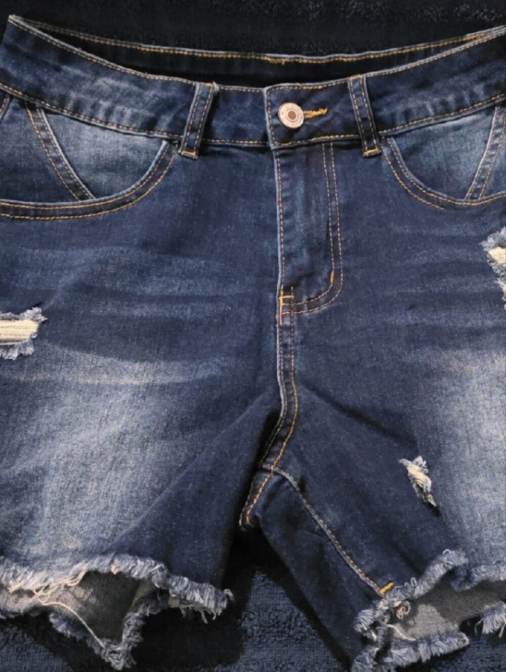 Amazon Women's Dark Blue Distressed Jean Shorts